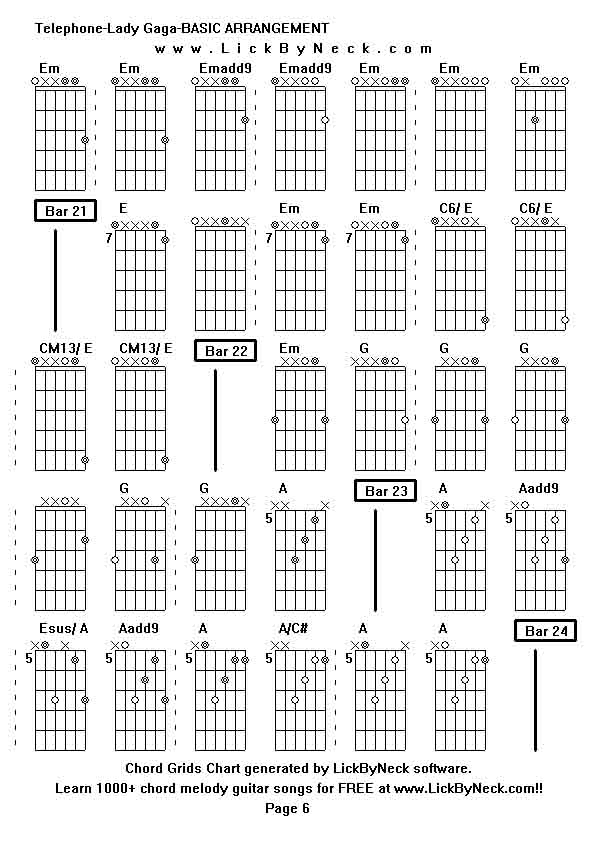 Chord Grids Chart of chord melody fingerstyle guitar song-Telephone-Lady Gaga-BASIC ARRANGEMENT,generated by LickByNeck software.